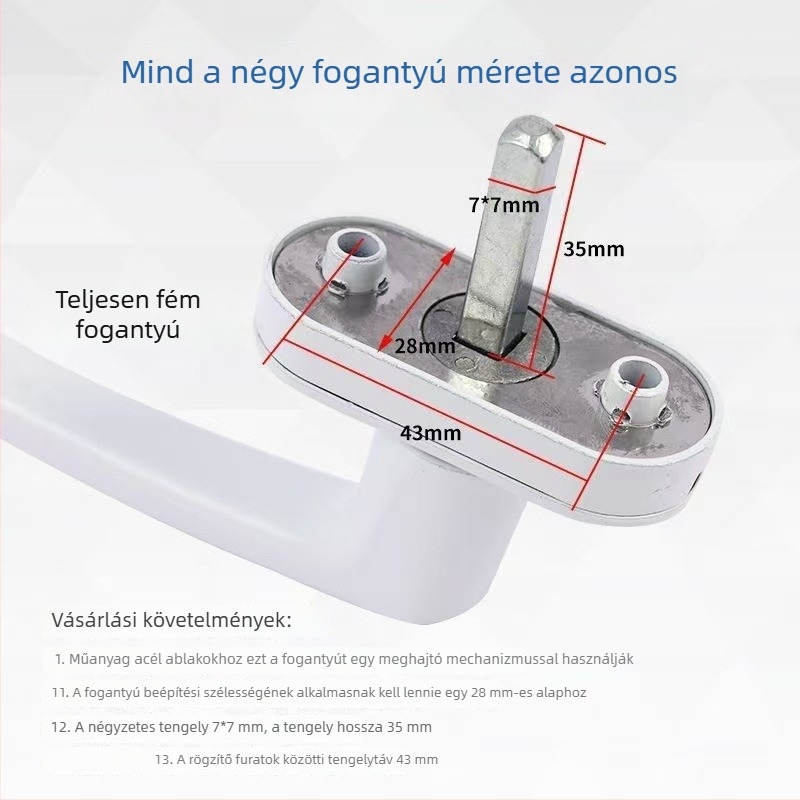 Vastagított teljes fém műanyag-acél ablakfogantyú bukó-nyíló ablakokhoz, gyerekbiztos zár és kulcs