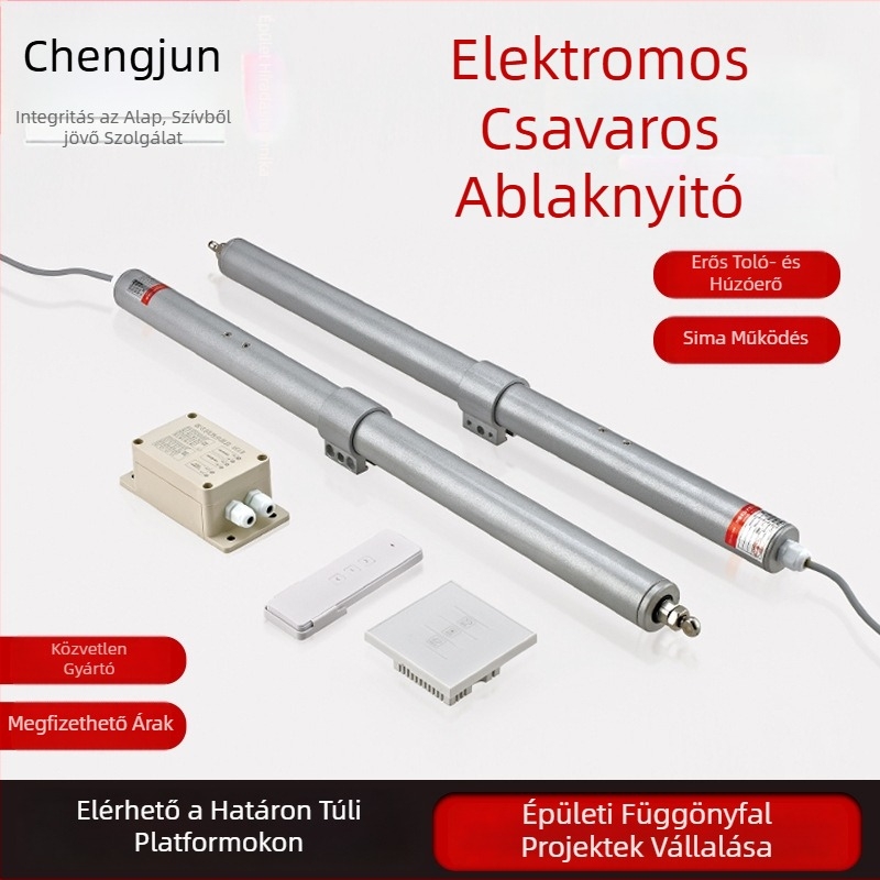 Elektronikus csavaros ablaknyitó tolórúddal, tűzvédelmi kapcsolattal és füstkivezetéssel
