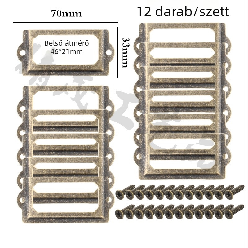 12 darabos vas keretek készlet címkékhez és névjegykártyákhoz, fiókok dekoratív keretei, díszdobozok keretei, 70×33 mm-es ajtófogantyú