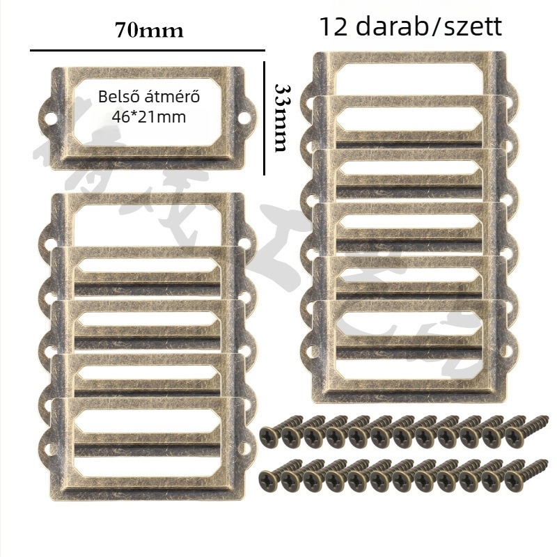 12 darabos vas keretek készlet címkékhez és névjegykártyákhoz, fiókok dekoratív keretei, díszdobozok keretei, 70×33 mm-es ajtófogantyú