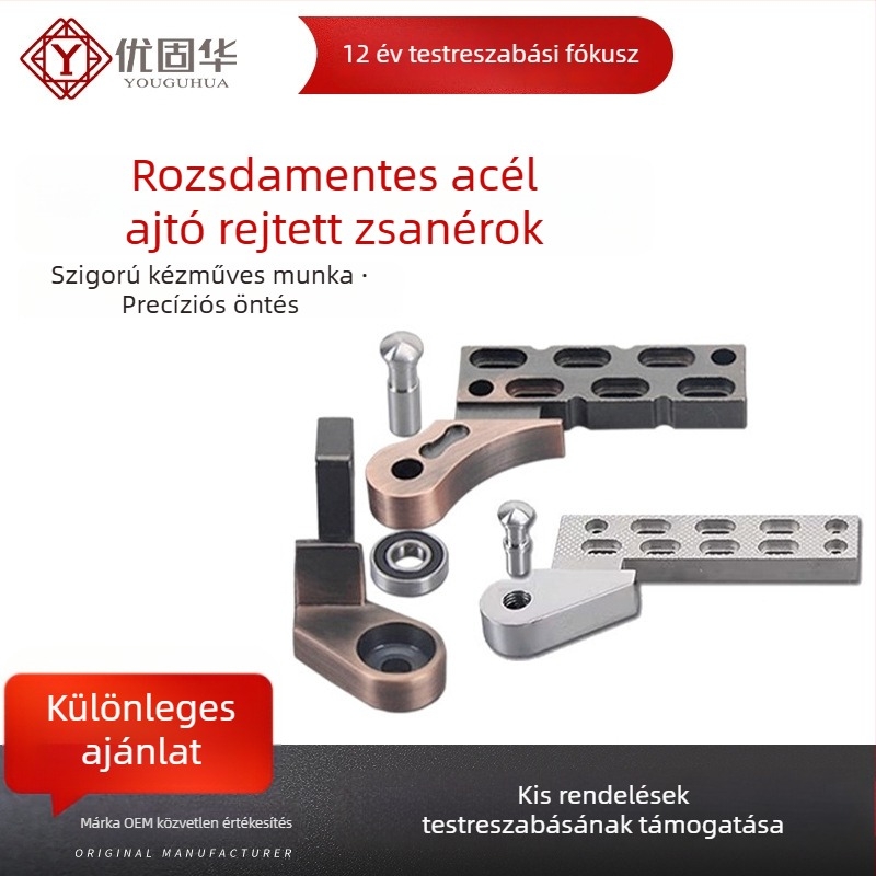 Személyre szabott 304 rozsdamentes acél precíziós öntött zsanér, nehéz teherhordó ajtókhoz nagyméretű gépészeti berendezésekhez, excentrikus tengely, vastított, réz színű