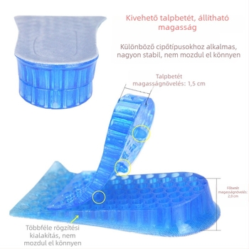 Szilikon fél talp hexagonális szerkezetű magasság növeléséért – uniszex, láthatatlan, állítható, kényelmes, különböző cipőkhöz