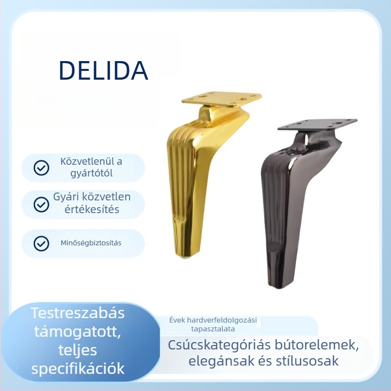 Fém bútorlábak függőleges csíkos mintával, sarló alakú kanapé- és éjjeli szekrény lábakkal