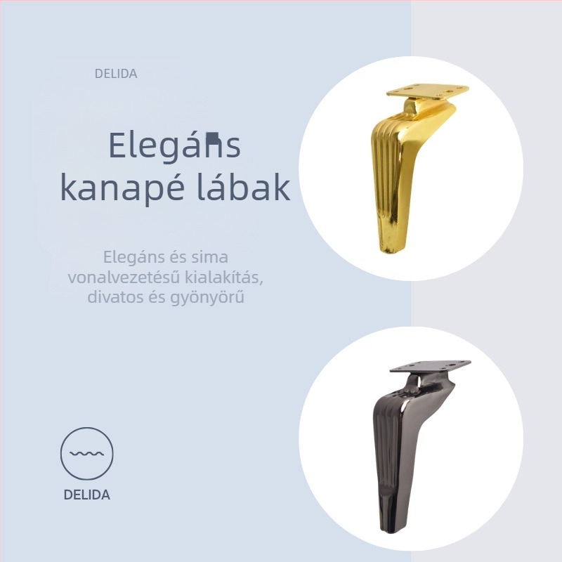 Fém bútorlábak függőleges csíkos mintával, sarló alakú kanapé- és éjjeli szekrény lábakkal