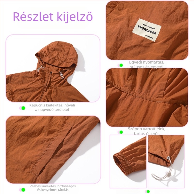 Férfiak és párok számára napsugárzás elleni kabát, könnyű, UPF50+, nyári kültéri ruházat