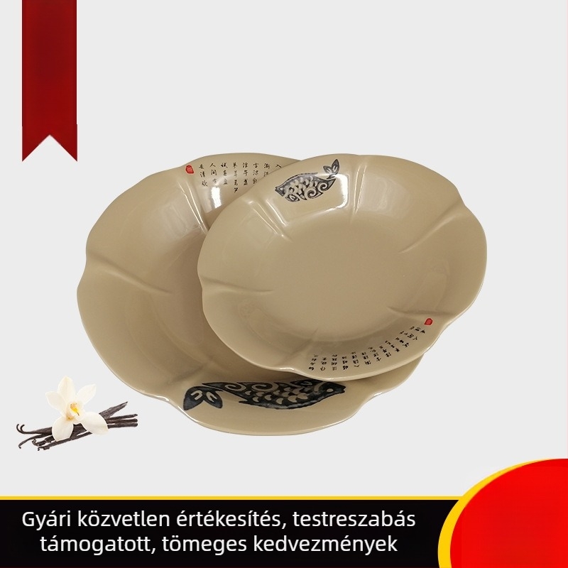Csontporcelán kör alakú tál lótuszlevél motívummal – egyszerű étkezési készlet