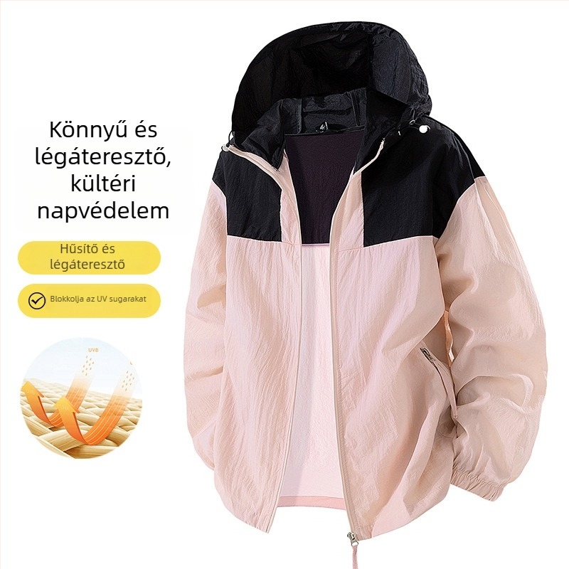 Uniszex kültéri hegymászó dzseki, könnyű, UV-védelem UPF50+, szélvédett és lélegző, kapucnival