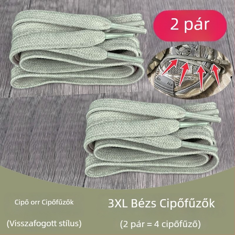 Cipőfűzők Paris Dad Shoes 3XL mérethez, feneo-hatású zsinóros csúcs a cipőnél, bézs sík csíkok, DIY eredeti szín beillesztés