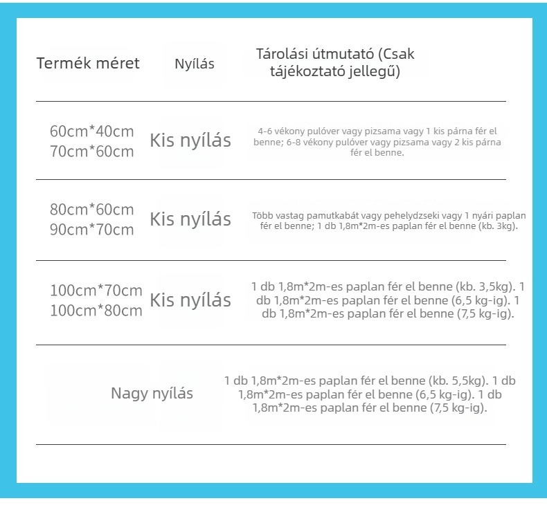 Vákuumos tömörítő táska paplanok és ruhák tárolására, háztartási használatra, modell A505