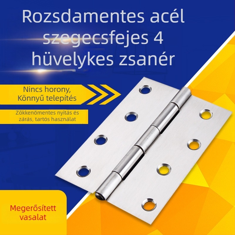 Rozsdamentes acélból készült 4 hüvelykes zsanér tömörfa ajtókhoz és szekrényekhez, szegecsfejű