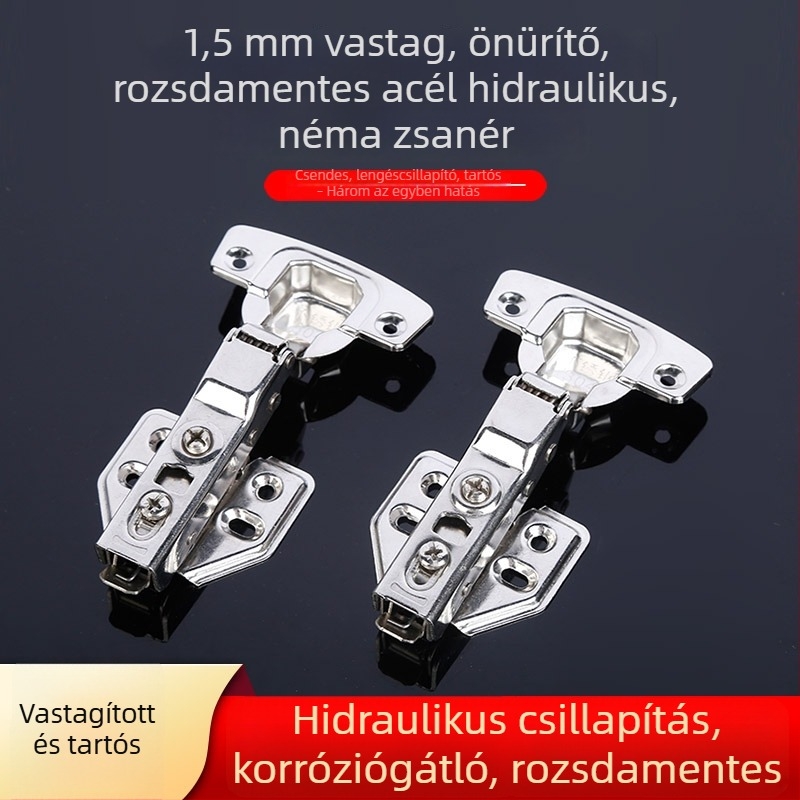 Rozsdamentes acél hidraulikus zsanérok szekrény- és garderobe ajtókhoz, halk záródással