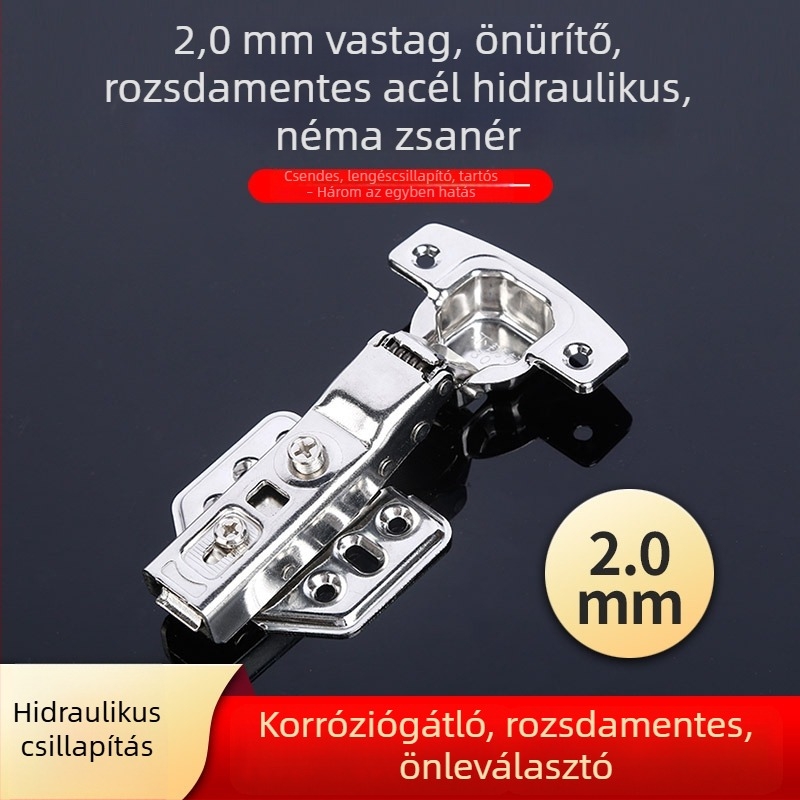 Rozsdamentes acél hidraulikus zsanérok szekrény- és garderobe ajtókhoz, halk záródással