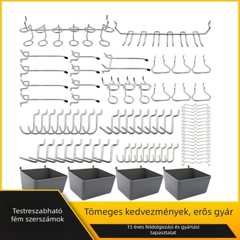 Lyukasztott panelhez tartozó fémtároló akasztók, 80 db, 2,5 cm lyukköz, univerzális függesztők