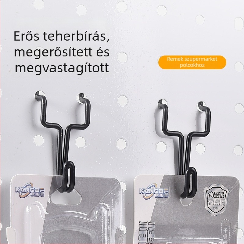 Falihoz szerelhető perforált táblás fogas tároláshoz és bemutatáshoz, teherbírás 3–5 kg
