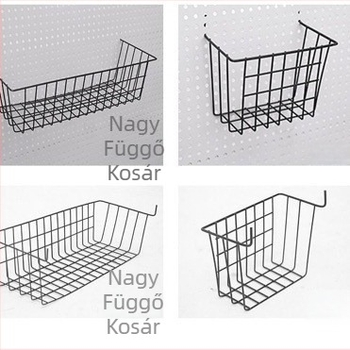 Fém perforált panel kör alakú lyukakkal, 6 mm lyukátmérő, 1,6 cm lyukköz, tároló kiegészítők és polc akasztók