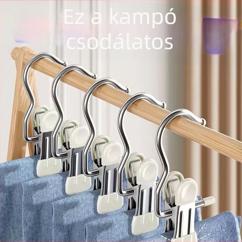 Kétoldalas bevont kampó-clip rozsdamentes acélból, háztartási szervezéshez, csúszásmentes
