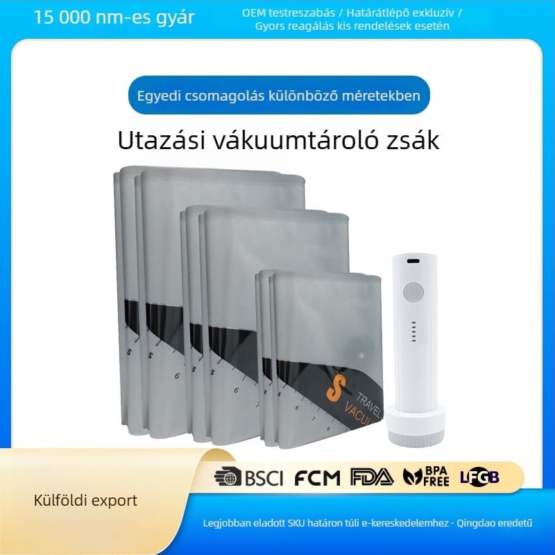 Utazási vákuumos tárolózsákok pólókhoz és ruházathoz pumpával, modell Instant Sky