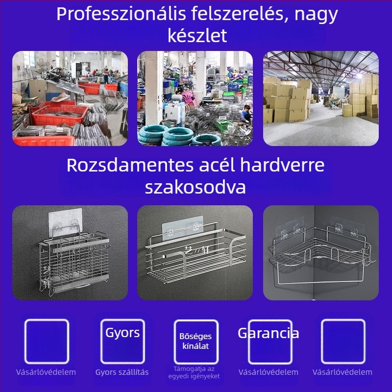 Fali ruhatartó és tároló állvány rozsdamentes acélból, erkélyhez – fúrás nélküli szerelés