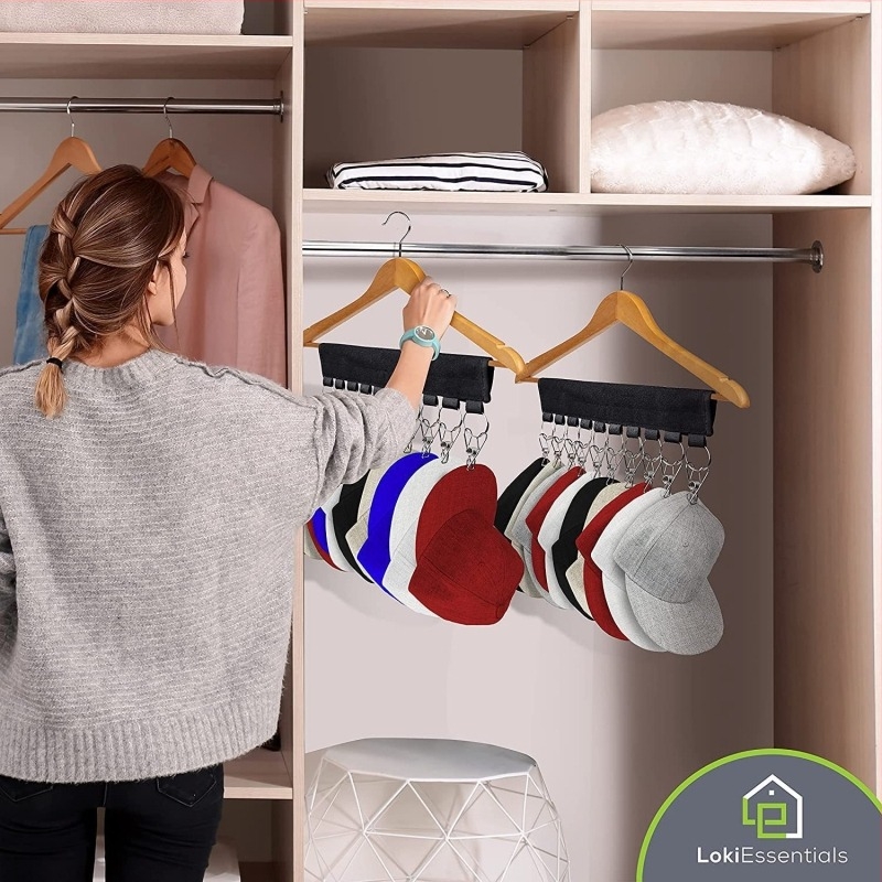 Többfunkciós textil tároló, öntapadó, összecsukható és hordozható akasztó a hálószobába és a gardróbba, sapka tároló Velcro
