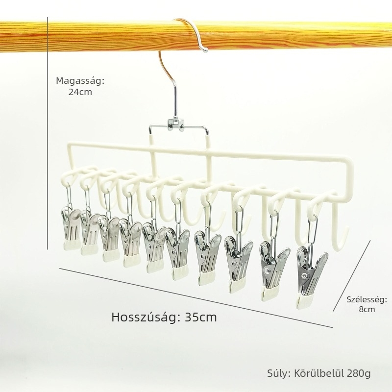 Rozsdamentes acélból készült háztartási szárítóállvány, több klippel zoknikhoz, fehérneműkhöz és bavétához, modern minimalist dizájn