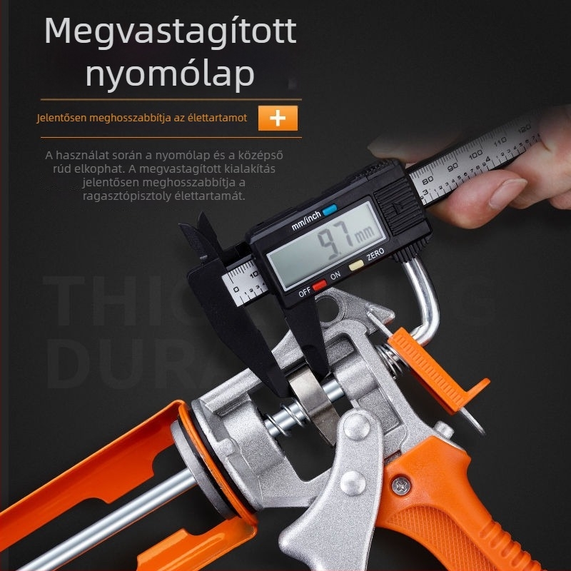 Üveglékoló ragasztópisztoly 360°-ban forgó vastag markolattal, minden egyben – kézi/automata üvegragasztáshoz.