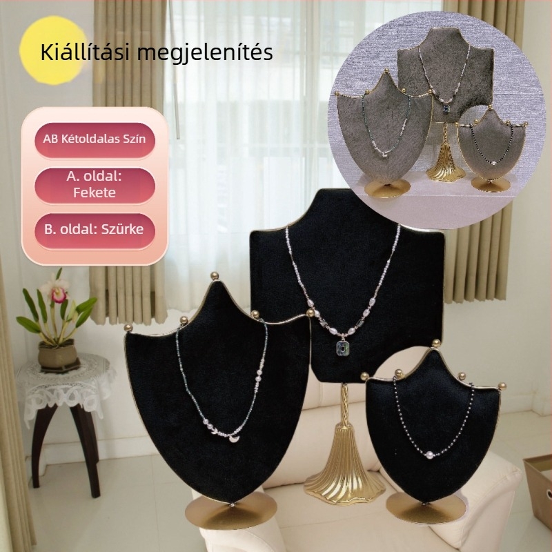 Színes ékszer kiállító állvány, kétoldalas, nyakláncokhoz, fülbevalókhoz és kitűzőkhöz.