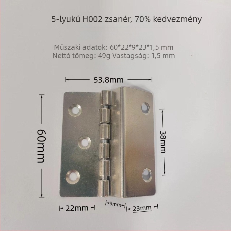 Háromtagú pánt bútorokhoz, ajtókhoz, ablakokhoz; ötlyukú pánt, modell H002; hidegen hengerelt acél