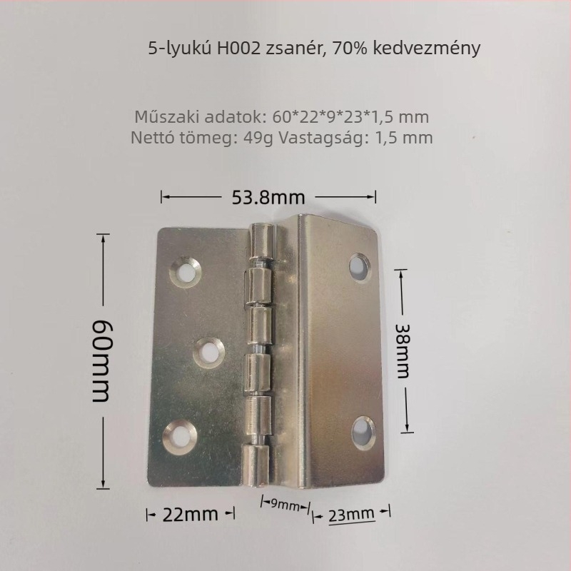 Háromtagú pánt bútorokhoz, ajtókhoz, ablakokhoz; ötlyukú pánt, modell H002; hidegen hengerelt acél