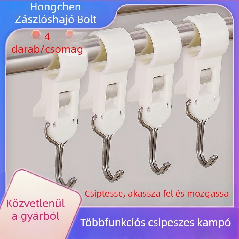 Nagy csőcsipeszes konyhai akasztó, fúrás nélküli rögzítés, forgatható törölközőtartó