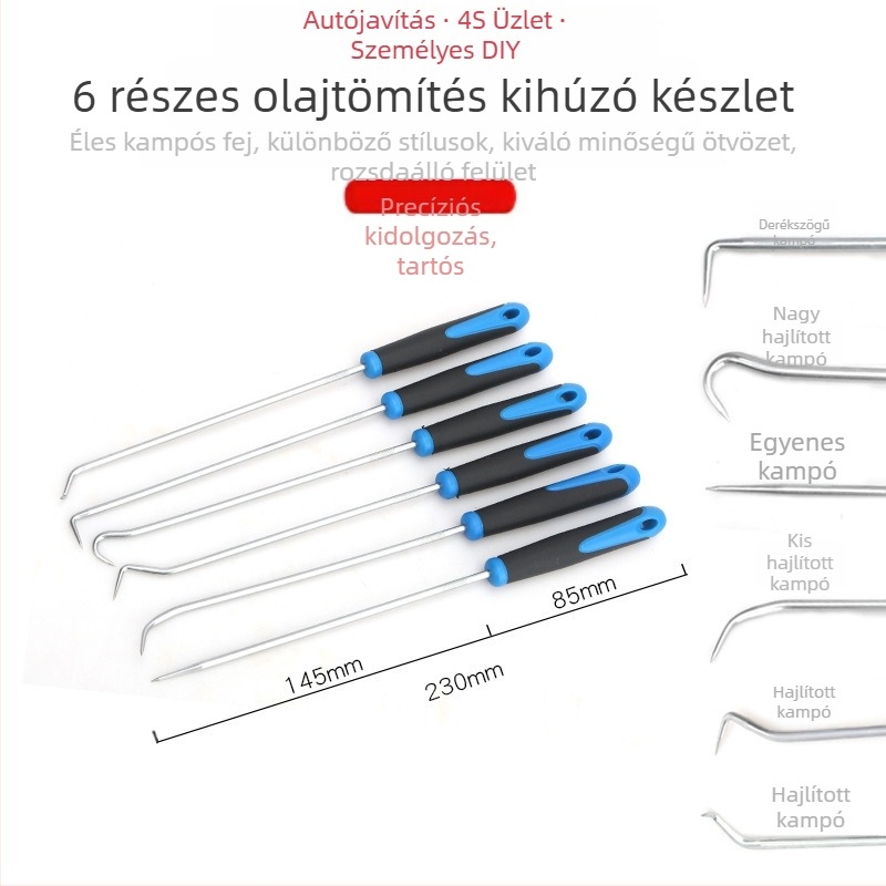 Mini autójavítási kézi horog: olajtömítés eltávolítása, O-gyűrű horog, ablakháló húzóeszköz, szalagemelő és csavarhúzó