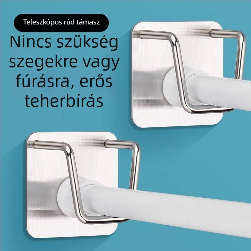 Fúrás nélküli függönyrúd tartó, vízszintes rúdhoz, ajtófüggöny klipek, kampókar, teleszkópos tartó