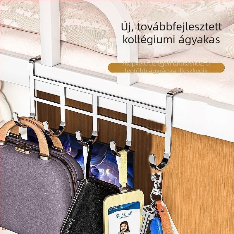 Rozsdamentes acél konyhaszekrény ajtó mögötti öt horogos tároló spatulák és kanálok számára, lyukasztás nélkül, lefolyó tartó