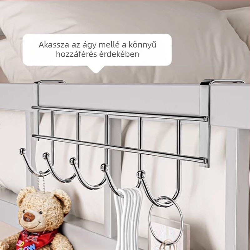 Rozsdamentes acél konyhaszekrény ajtó mögötti öt horogos tároló spatulák és kanálok számára, lyukasztás nélkül, lefolyó tartó