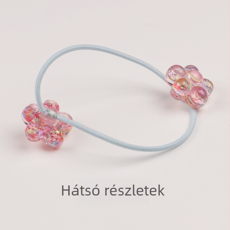 Koreai stílusú hajdísz ötlevelű virággal scallion-powder árnyalatban, dupla végű hajgumi