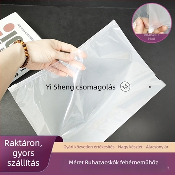 Áttetsző matt zipzáras tasak fehérneműhöz és ruházathoz, önzáró PE műanyag tasak, zoknik tároló tasak