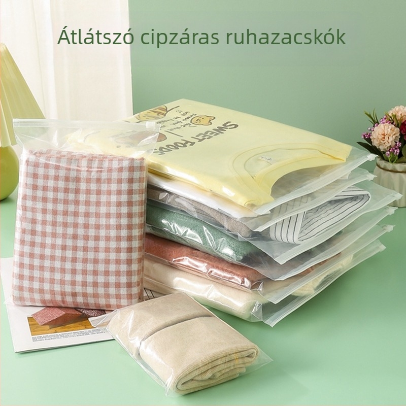 Átlátszó PE ruházati csomagoló tasak zárható zipzárral