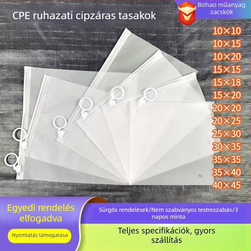 Átlátszó matt CPE zipzár tasak ruházathoz és fehérneműkhöz