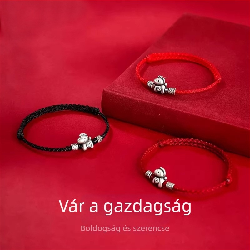 999 ezüst karkötő nőknek, a ló éve, piros zsinór, vonzza a vagyont és a szerencsét, vintage stílus