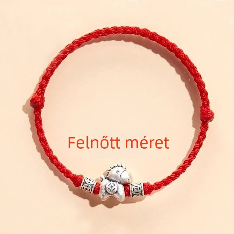 999 ezüst karkötő nőknek, a ló éve, piros zsinór, vonzza a vagyont és a szerencsét, vintage stílus