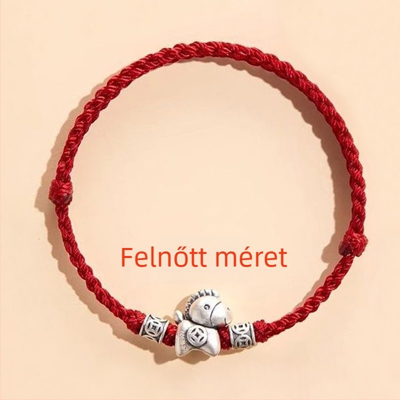 999 ezüst karkötő nőknek, a ló éve, piros zsinór, vonzza a vagyont és a szerencsét, vintage stílus