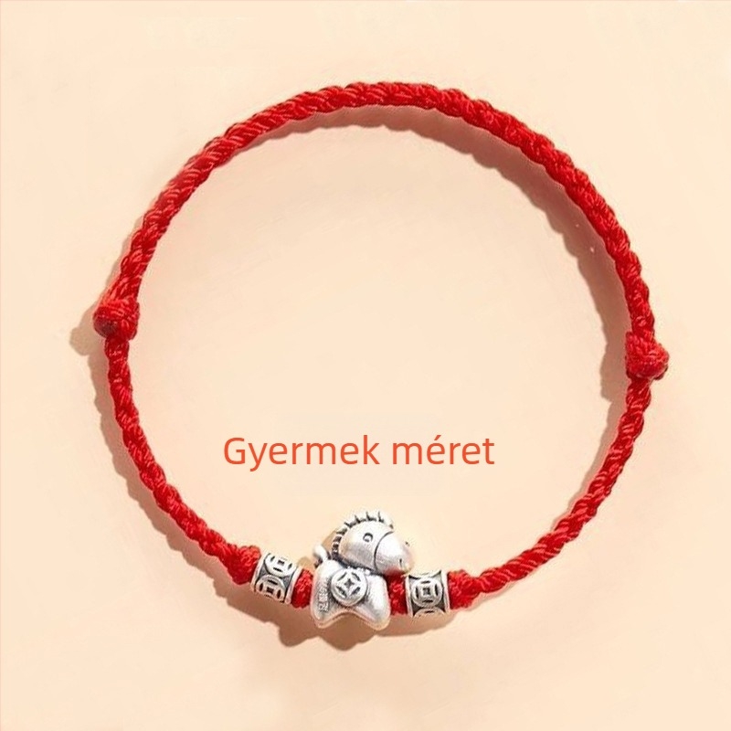 999 ezüst karkötő nőknek, a ló éve, piros zsinór, vonzza a vagyont és a szerencsét, vintage stílus