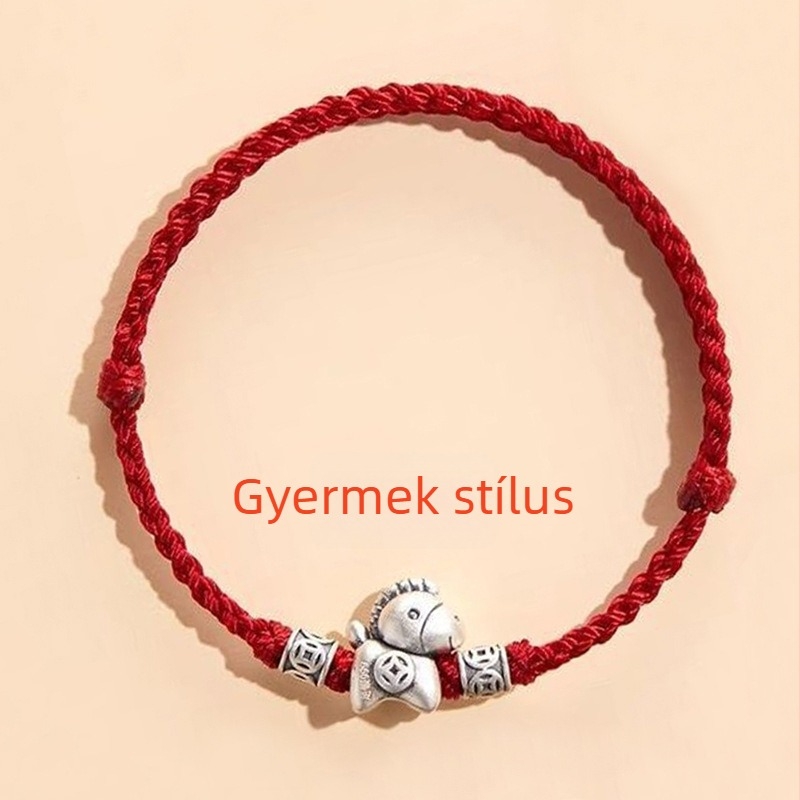 999 ezüst karkötő nőknek, a ló éve, piros zsinór, vonzza a vagyont és a szerencsét, vintage stílus
