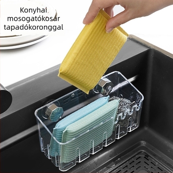 Konyhai mosogató belső lefolyóállvány szívókoronggal, falra szerelhető lefolyókosárral és keskeny oldalsó tárolópolccal
