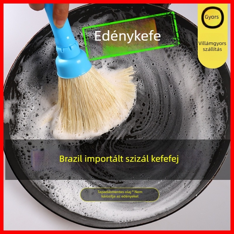 Hosszú nyeletű fazék ecset, természetes kókuszpálma rostokból