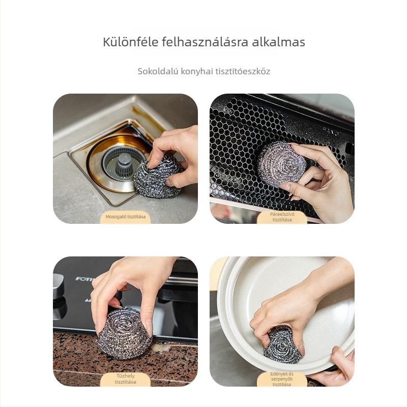 Rozsdamentes acél tisztító gömb fazekakhoz és edényekhez, acéldrót gömb és konyhai tisztító ecset