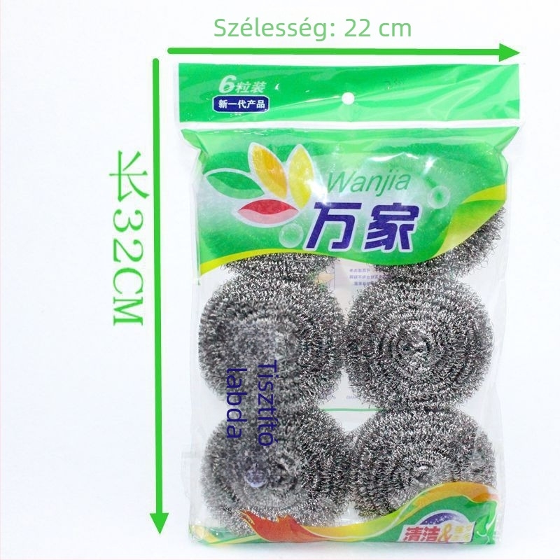 Rozsdamentes acél tisztító gömb, szálak nem esnek ki, 28 g, 6 darabos készlet, konyhai mosogatáshoz