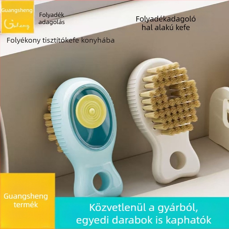 Kreatív konyhai tisztító ecset, multifunkcionális edény- és fazék ecset folyadékadagolóval, hordozható, vastag műanyagból készült kis ecset