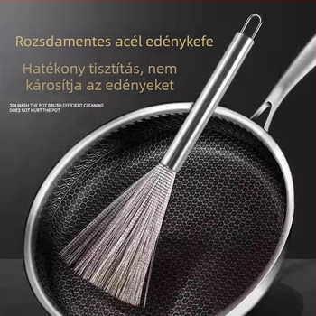 304 rozsdamentes acél edényecset acélhuzallos szállal, kíméletes a fazekakhoz és tálakhoz