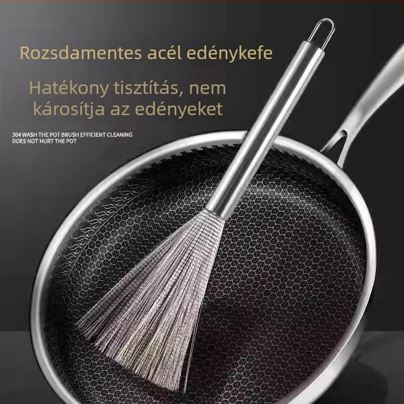 304 rozsdamentes acél edényecset acélhuzallos szállal, kíméletes a fazekakhoz és tálakhoz