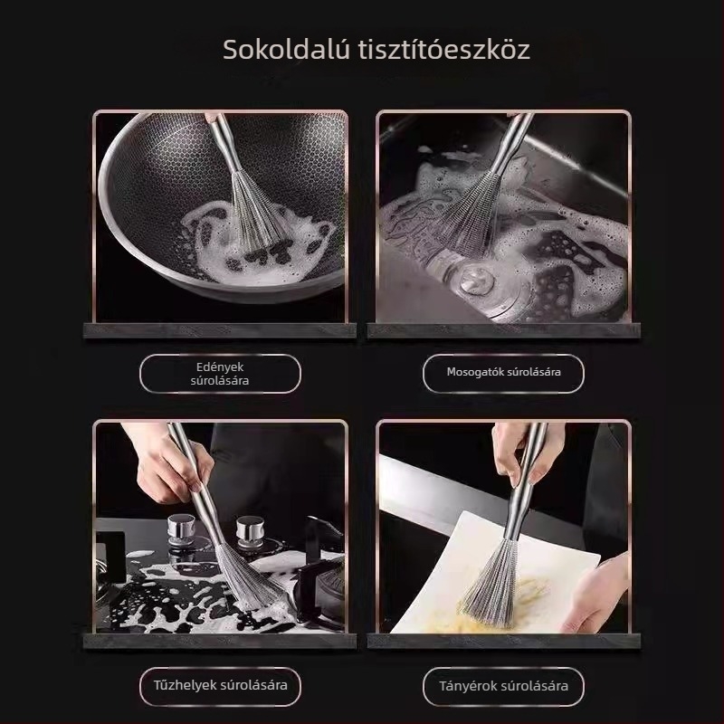 304 rozsdamentes acél edényecset acélhuzallos szállal, kíméletes a fazekakhoz és tálakhoz
